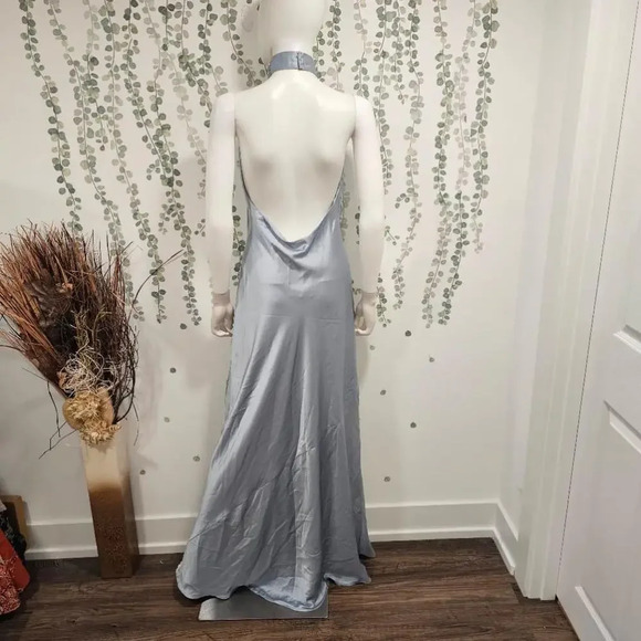 Show Me Your MumuJasmine Halter Blue Satin Maxi Dress Size M - Picture 8 of 11